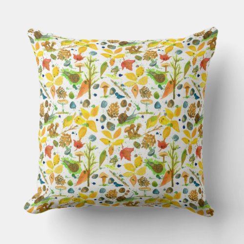 Autumn Leaves Acorns Pinecones Forest Throw Pillow