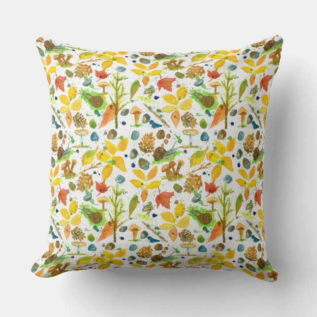Autumn Leaves Acorns Pinecones Forest Throw Pillow (Front)