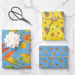 Autumn Leaves Acorns Pumpkins Fall Colorful Wrapping Paper Sheets