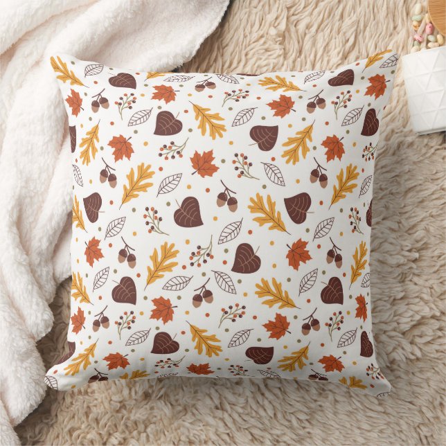 Autumn Leaves & Acorns Throw Pillow (Blanket)