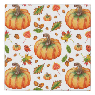 Autumn leaves, acorns: watercolor pattern. faux canvas print