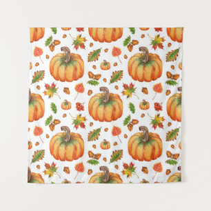 Autumn leaves, acorns: watercolor pattern. tapestry
