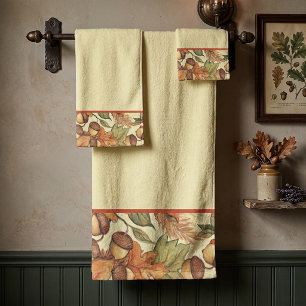 Autumn leaves and acorns bath towel set