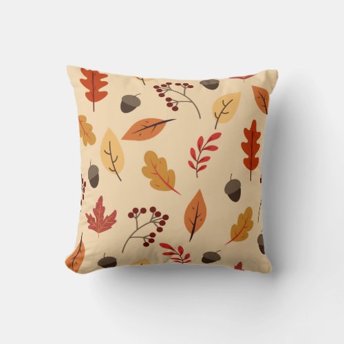Autumn Leaves and Acorns Cute Fall Throw Pillow