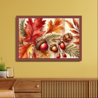 Autumn Leaves and Acorns  Framed Art