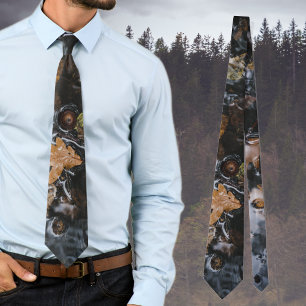Autumn leaves and acorns in mysterious waters neck tie