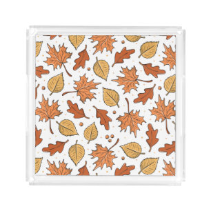Autumn Leaves and Acorns Pattern Acrylic Tray