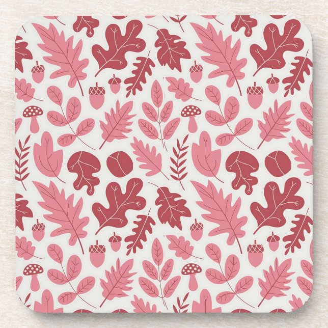Autumn Leaves and Acorns Pattern Beverage Coaster (Front)