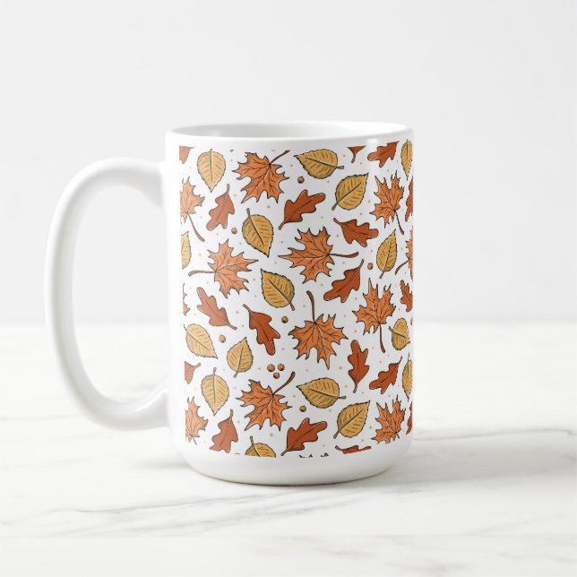 Autumn Leaves and Acorns Pattern Coffee Mug (Left)