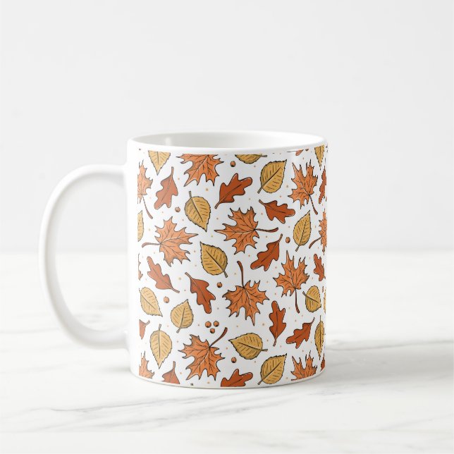 Autumn Leaves and Acorns Pattern Coffee Mug (Left)