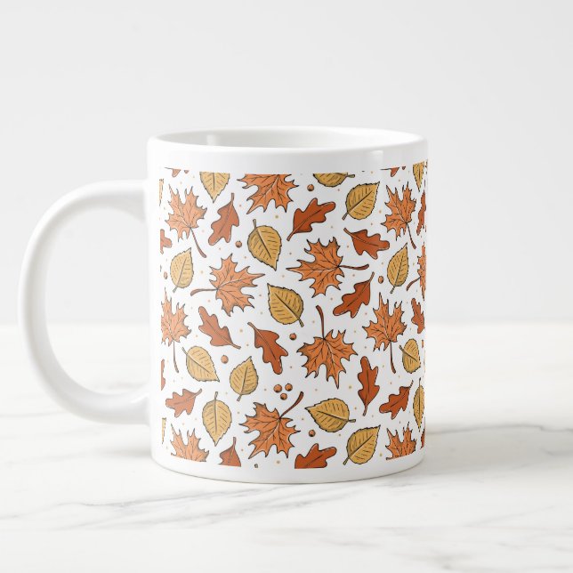 Autumn Leaves and Acorns Pattern Giant Coffee Mug (Left)