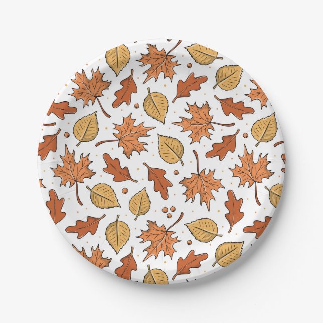 Autumn Leaves and Acorns Pattern Paper Plates (Front)