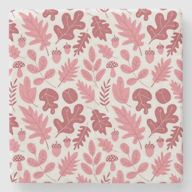 Autumn Leaves and Acorns Pattern Stone Coaster (Front)