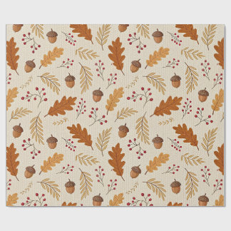 Autumn Leaves and Acorns Pattern Wrapping Paper