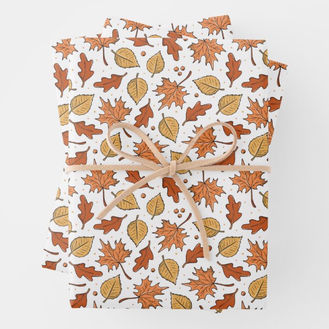 Autumn Leaves and Acorns Pattern Wrapping Paper Sheets (In situ)
