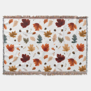 Autumn Leaves and Acorns Woven Throw Blanket