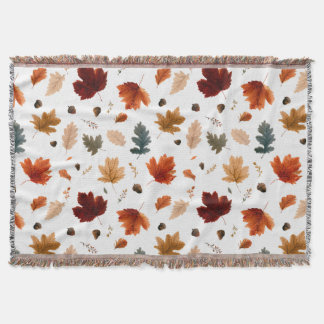 Autumn Leaves and Acorns Woven Throw Blanket