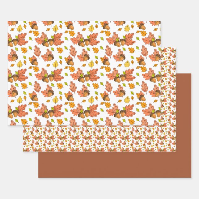 Autumn Leaves and Acorns Wrapping Paper Sheets (Set)