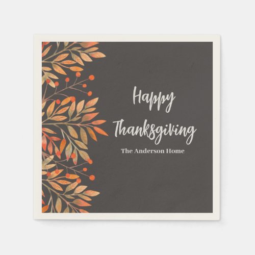 Autumn Leaves and Berries Happy Thanksgiving   Napkins
