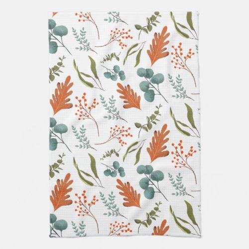 Autumn Leaves and Berries Pattern Kitchen Towel