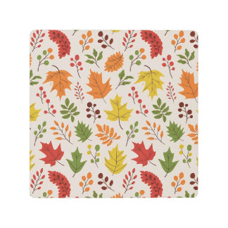Autumn Leaves and Berries Pattern Metal Print