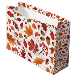 Autumn Leaves and Berries Pattern Thanksgiving Large Gift Bag
