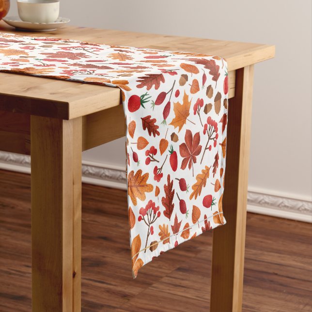 Autumn Leaves and Berries Pattern Thanksgiving Short Table Runner (In Situ)