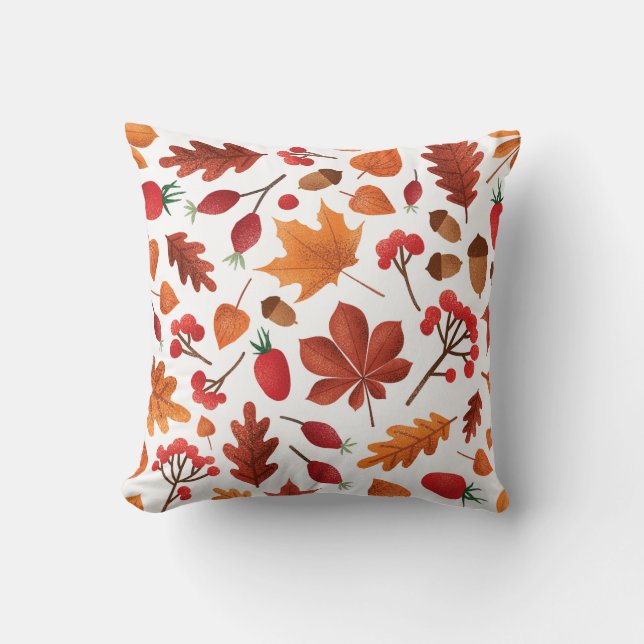 Autumn Leaves and Berries Pattern Thanksgiving Throw Pillow (Front)