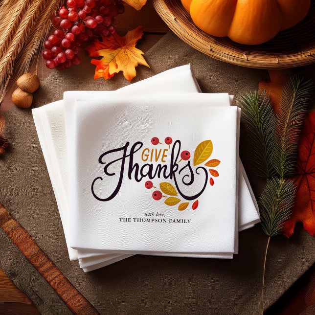 Autumn Leaves And Berries Thanksgiving Dinner Napkins (Creator Uploaded)