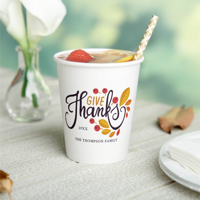 Autumn Leaves And Berries Thanksgiving Paper Cups (Insitu)