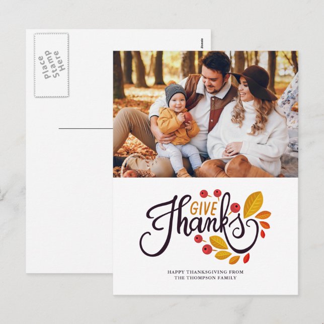 Autumn Leaves And Berries Thanksgiving Photo Holiday Postcard (Front/Back)