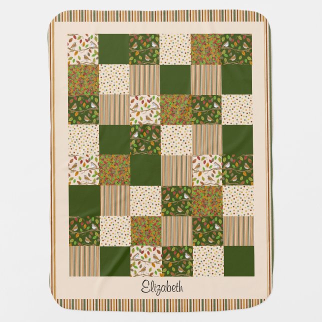 Autumn Leaves and Birds Custom Name  Baby Blanket (Front)