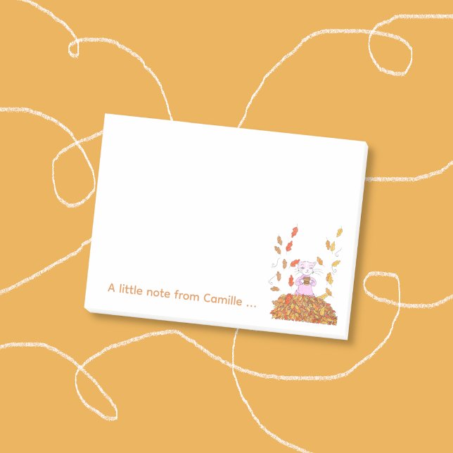 Autumn Leaves and Cat Personalized Post-It Notes (Cute kid personalized sticky notes with a fall theme and a cat . 
)