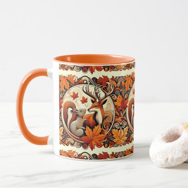 Autumn Leaves and Deer Coffee Mug (With Donut)