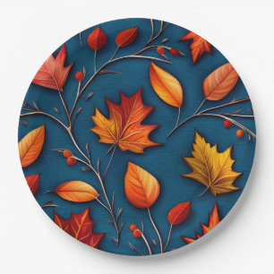Autumn Leaves and Denim Paper Plates