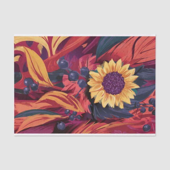 Autumn Leaves and Fall Garden Blooms Tissue Paper (Front)