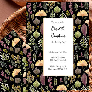 Autumn Leaves and Ferns on Black 79th Birthday Invitation