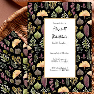 Autumn Leaves and Ferns on Black 83rd Birthday Invitation
