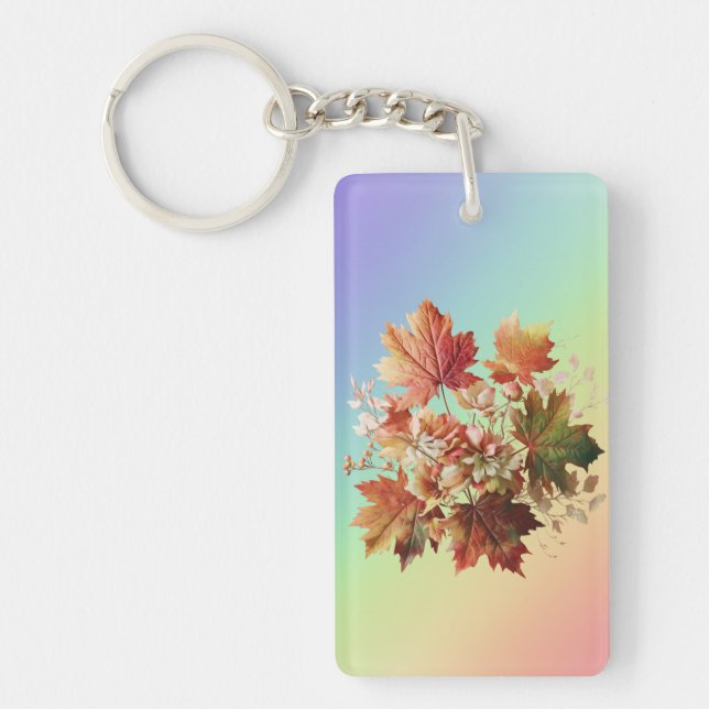 Autumn Leaves and Flowers in Fall Bouquet Art Keychain (Front)