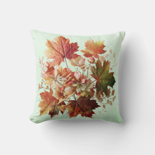 Autumn Leaves and Flowers in Fall Bouquet Art Throw Pillow