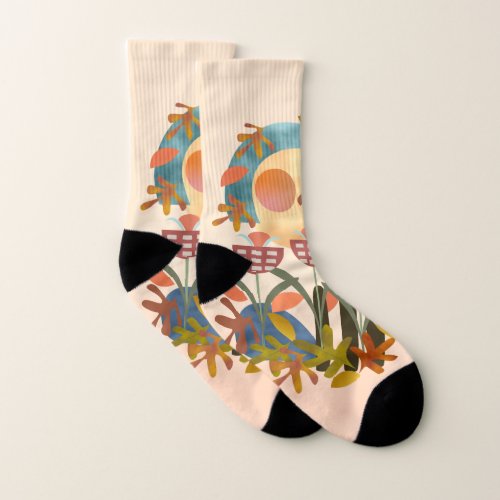 Autumn leaves and flowers in trendy colors socks