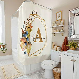 Autumn leaves and gold frame personalized shower curtain