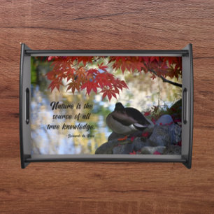 Autumn Leaves and Mallard Duck with Nature Quote Serving Tray
