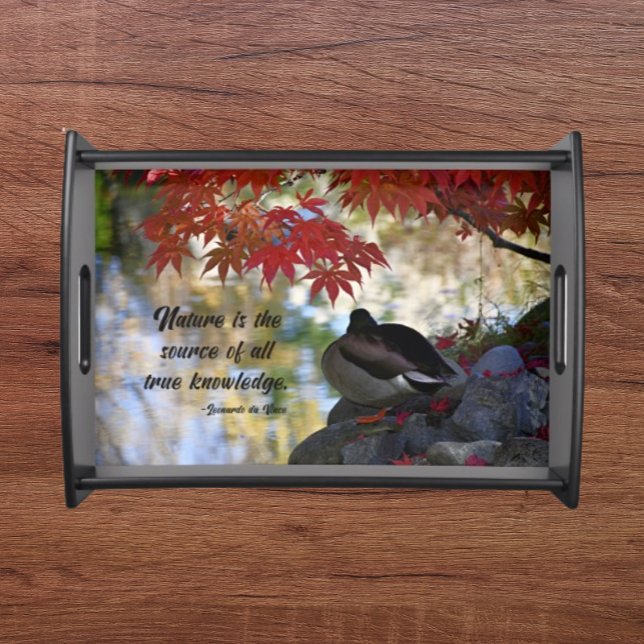 Autumn Leaves and Mallard Duck with Nature Quote Serving Tray (In Situ)
