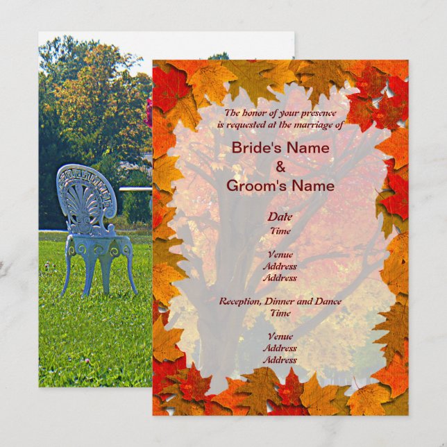 Autumn Leaves and Meadow of Love Wedding Invitation (Front/Back)