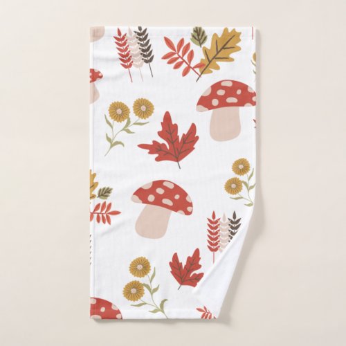 Autumn Leaves and Mushroom Cute Fall Hand Towel