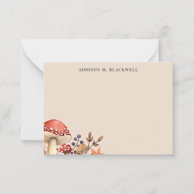 Autumn Leaves and Mushrooms Personalized Note Card (Front)