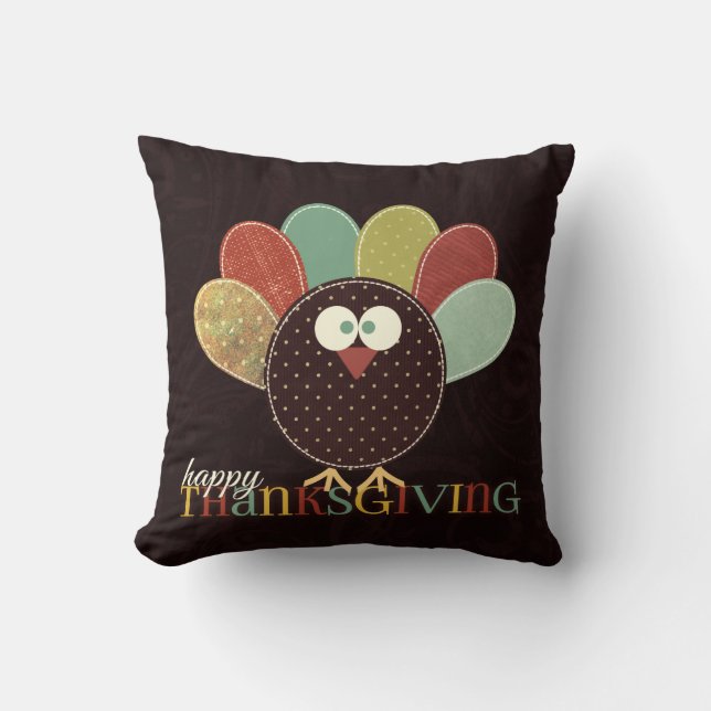Autumn Leaves and Patchwork Turkey Throw Pillow (Front)