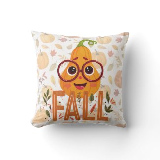 Autumn leaves and pumpkin Fall theme Throw Pillow