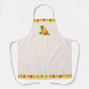 Autumn leaves and pumpkin on champagne color apron